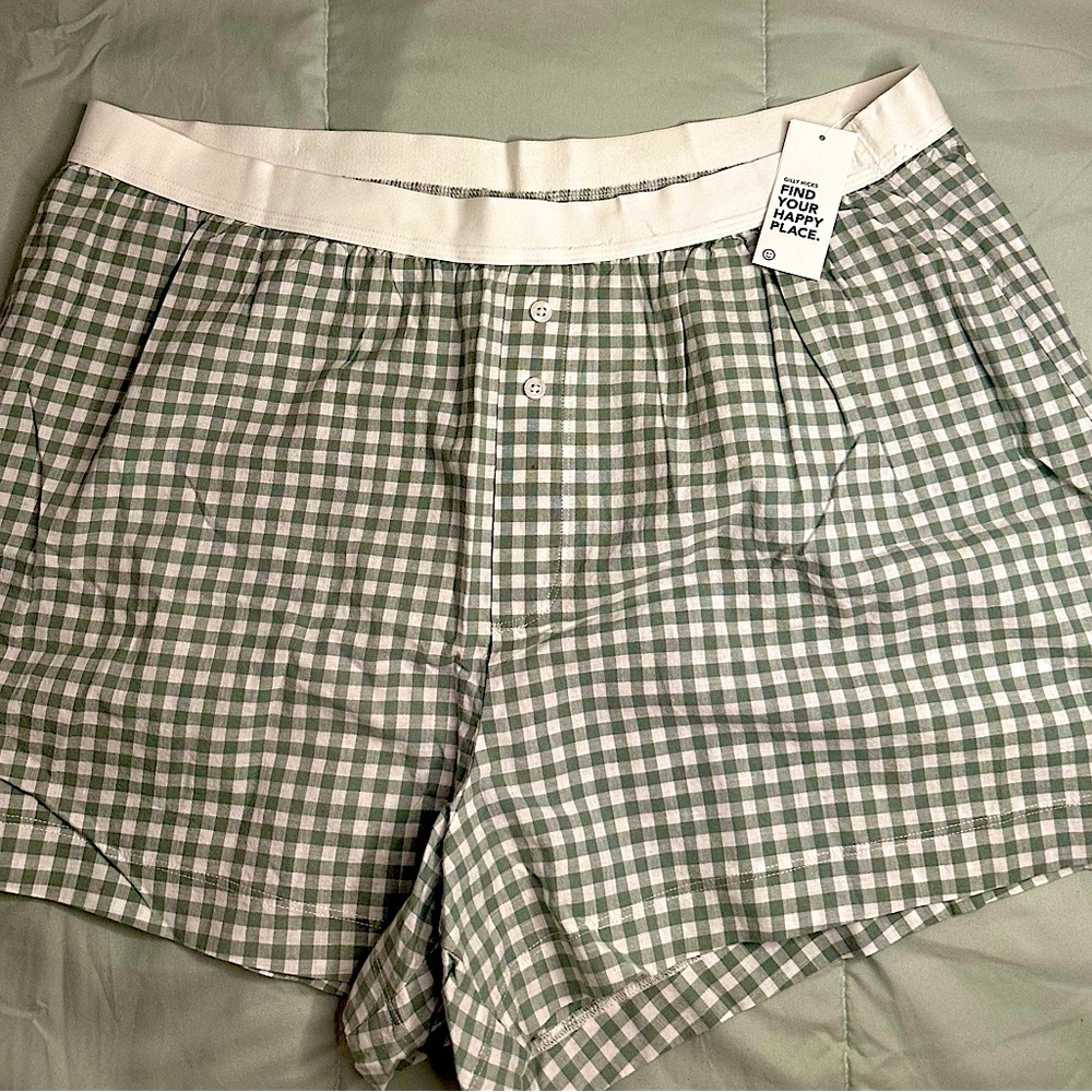 ⭐️ NWT Hollister Gilly Hicks Green Gigham Print Boxer Shorts Size XXL